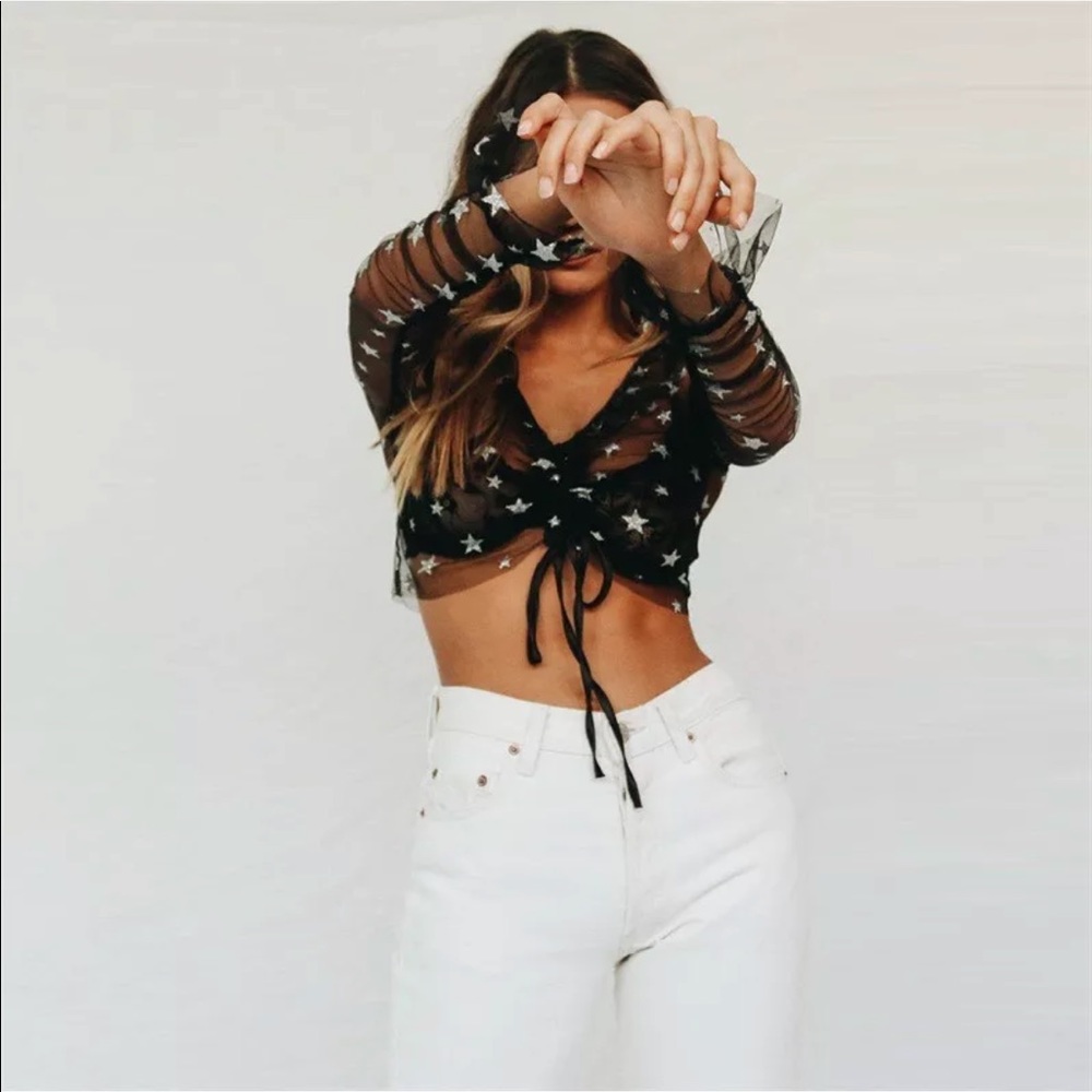 New Item✨ Silver Stars Black Mesh Top 😍✨ - Picture 5 of 8